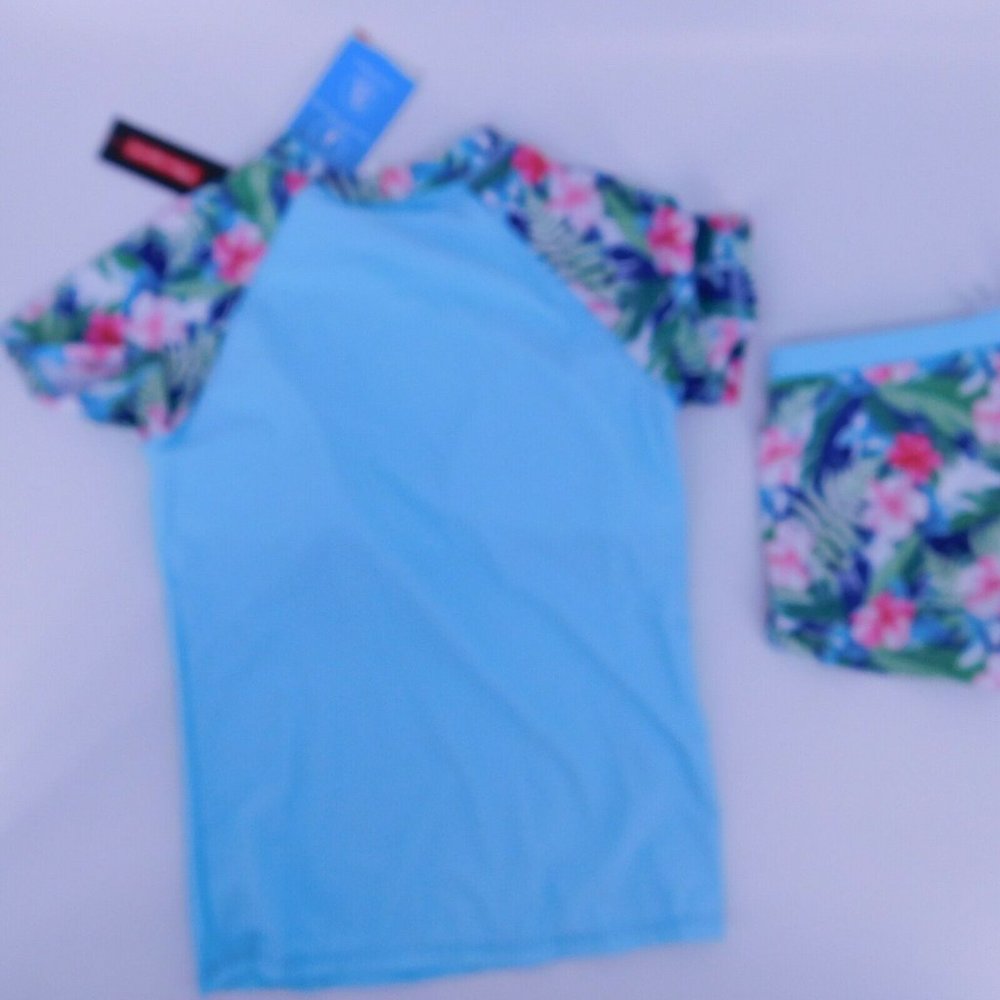 Phibee Swimsuit Girls Size 8 & 12 Blue Beachwear Drawstring 2 Piece Boy Shorts - Picture 5 of 7